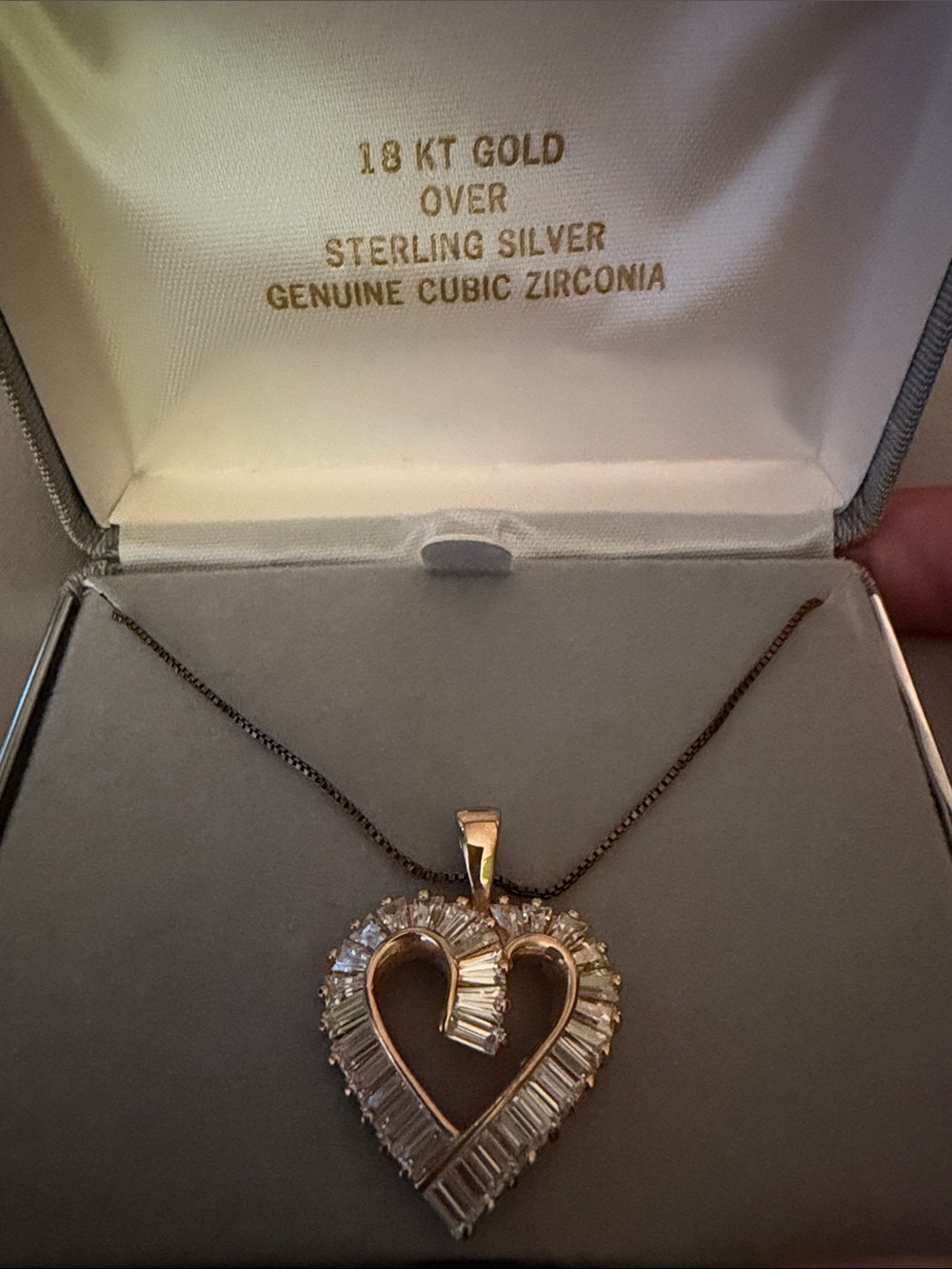 18K Gold Over Sterling Silver Heart Pendant Necklace Genuine Cubic Zirconia